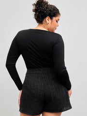 Square Neck Solid Long Sleeve Bodysuit Curve & Plus