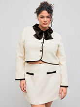 Tweed Collar Contrasting Binding Knotted Pocket Crop Top Curve & Plus