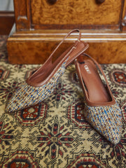 TWEED POINTED TOE SLINGBACK HEELS