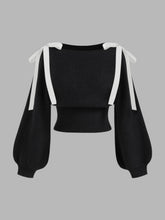 Knit Boat Neck Bowknot Crop Oversized Sweater