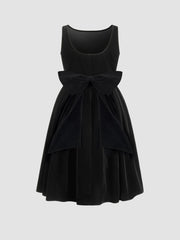 Velvet Boat Neck Bowknot Midi Dress Curve & Plus