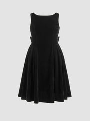 Velvet Boat Neck Bowknot Midi Dress Curve & Plus
