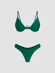 3Pcs Underwire Solid Bikini Set With Mesh Sarong