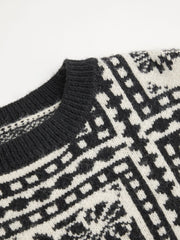 Knit Round Neckline Aztec Floral Long Sleeve Sweater Curve & Plus