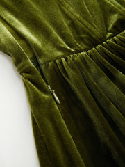 Velvet Square Neckline Knotted Ruffle Midi Dress
