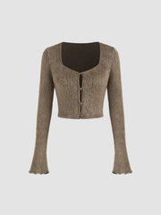 U-neckline Crop Long Sleeve Top