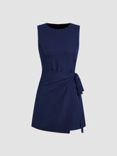 U-neckline Solid Knotted Ruched Mini Dress
