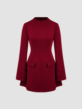 High Neck Solid Long Sleeve Mini Dress