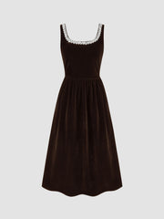 Velvet Rhinestone Ruffle Maxi Dress