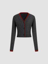 Knit V-neck Contrasting Binding Cardigan