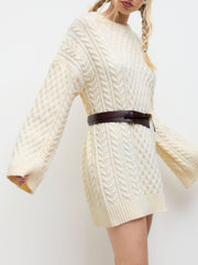 Cable Knit Round Neckline Mini Dress
