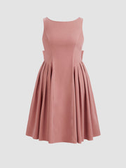 Velvet Boat Neck Bowknot Midi Dress Curve & Plus