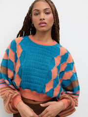 Round Neckline Position Stripe Knitted Crop Sweater