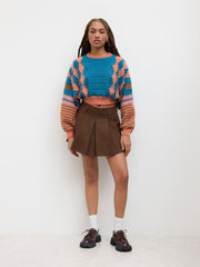 Round Neckline Position Stripe Knitted Crop Sweater