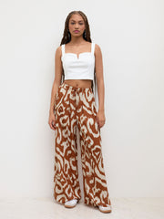 Square Neck Solid Crop Tank Top With High Rise Abstract Knotted Wide Leg Trousers