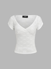 Lace V-neck Floral Short Sleeve Tee