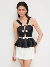 V-neck Bowknot Cut Out Ruffle Hem Top