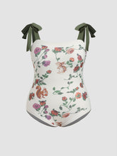 Shaping Square Neck Fruit & Floral Contrasting Binding Knotted One Piece Swimsuit Curve & Plus