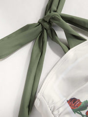 Shaping Square Neck Fruit & Floral Contrasting Binding Knotted One Piece Swimsuit Curve & Plus