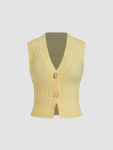 Knit V-neck Solid Metal Button Vest