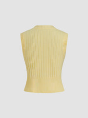 Knit V-neck Solid Metal Button Vest