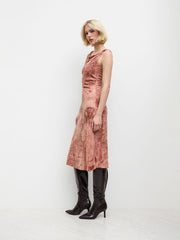 Scoop Neckline Floral Ruched Midi Dress