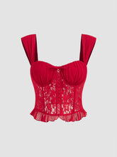 Lace Bowknot Lettuce Trim Corset Crop Tank Top