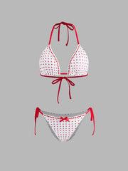Halter Neckline Heart Bowknot Tie Side Bikini Set