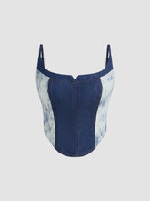 Denim U-neckline Lace Patchy Cami Crop Top