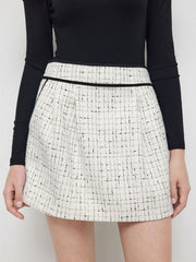 Tweed Mid Rise Contrasting Binding Pocket Mini Skirt
