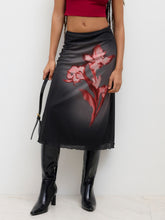 Mesh Mid Rise Floral Maxi Skirt