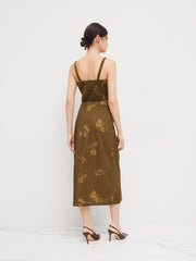 Corduroy Square Neck Floral Crop Tank Top & Mid Rise Split Maxi Skirt