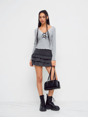 Mid Rise Layered Mini Skirt