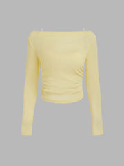 Boat Neck Long Sleeve Two-piece Top & Mid Rise Solid Pocket Straight Leg Trousers