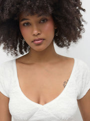 Lace V-neck Floral Short Sleeve Tee
