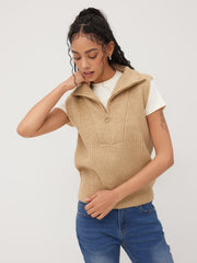 Solid Zip Up Knitted Vest