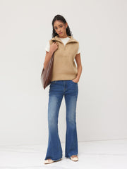 Solid Zip Up Knitted Vest