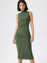 High Neck Ruched Midi Dress