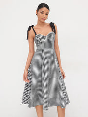 Sweetheart Gingham Bowknot Midi Dress
