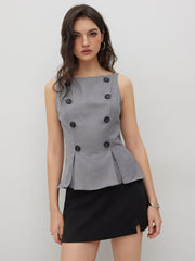 Boat Neck Double Breasted Vest