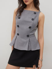 Boat Neck Double Breasted Vest