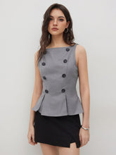 Boat Neck Double Breasted Vest