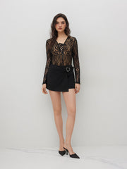 Lace V-neck Knotted Bodysuit