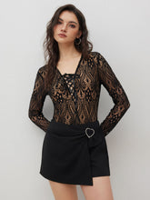 Lace V-neck Knotted Bodysuit