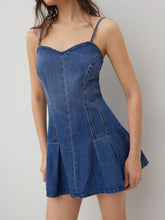 Denim Sweetheart Neckline Pleated Mini Dress