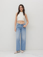 Cider Denim Low Rise Raw Trim Straight Leg Jeans