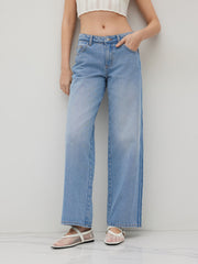 Cider Denim Low Rise Raw Trim Straight Leg Jeans