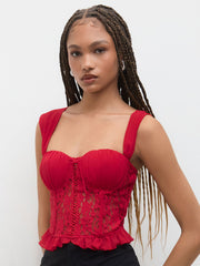 Lace Bowknot Lettuce Trim Corset Crop Tank Top