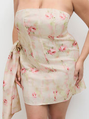 Satin Floral Draped Bandeau Mini Dress Curve & Plus
