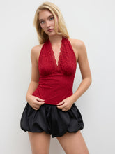 Lace Halter Neckline Knotted Tank Top